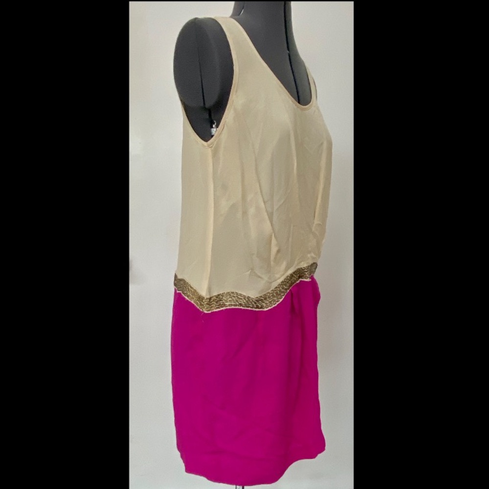 RETRO ARYN K ANTHROPOLOGIE SILK BLOUSON DRESS CREAM PURPLE BEADED M 1920s STYLE - Picture 4 of 7